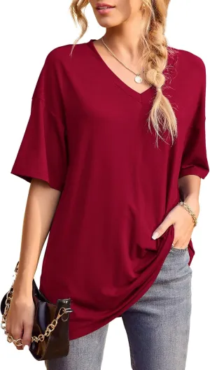 Iandroiy Womens Short Sleeve Tops Dolman V Neck T-Shirts Summer Casual Tunic Tops
