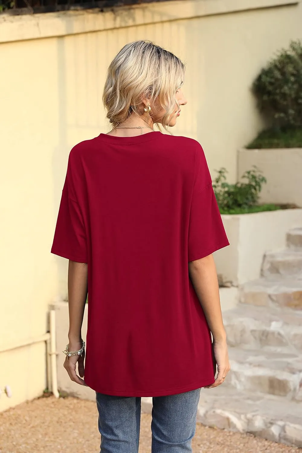 Iandroiy Womens Short Sleeve Tops Dolman V Neck T-Shirts Summer Casual Tunic Tops
