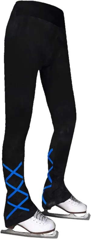 Ice Skating Pants Girls Women's Figure Skating Trousers Black Cross Straps Fleece Skating Leggings Children
