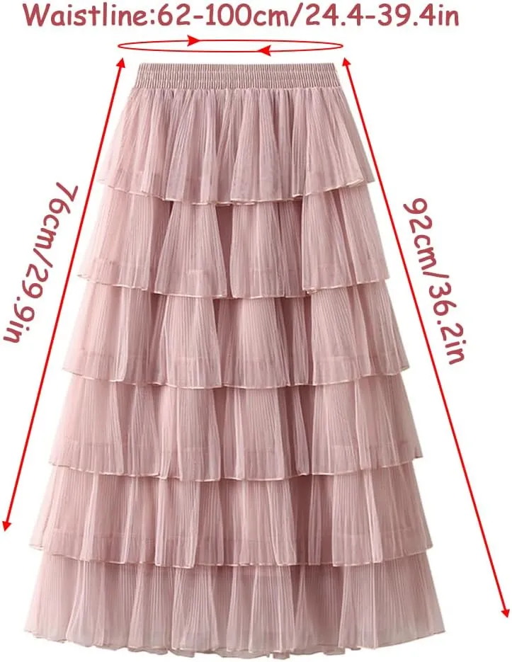 ikasus Women's Chiffon A-Line Fairy Summer Fashion Midi Skirt Women's Elastic High Waist Pleated A-Line Flared Maxi Skirts
