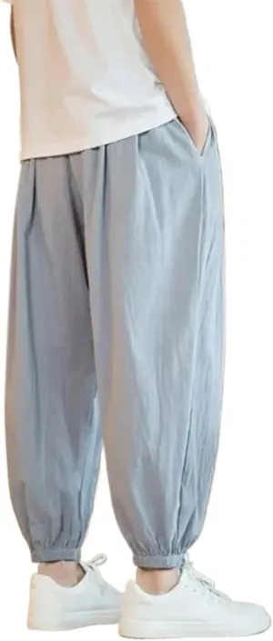 Japanese Cotton Linen Pants Men's Drawstring Harem Pants Solid Color Thin Section Loose Wide-Leg Harem Trousers