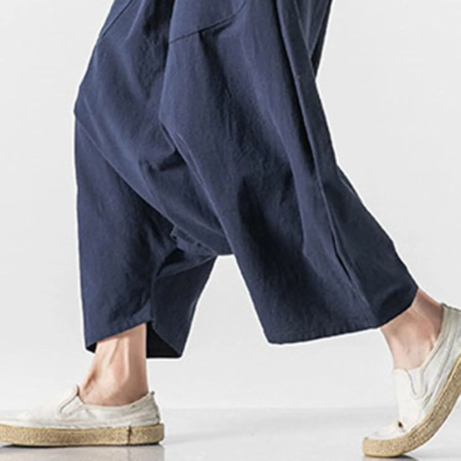 Japanese Pants Mens Beach Summer Wide-Leg Trousers Hippie Harem for Men Hip Hop Lounge Anime Ninja Linen Boho