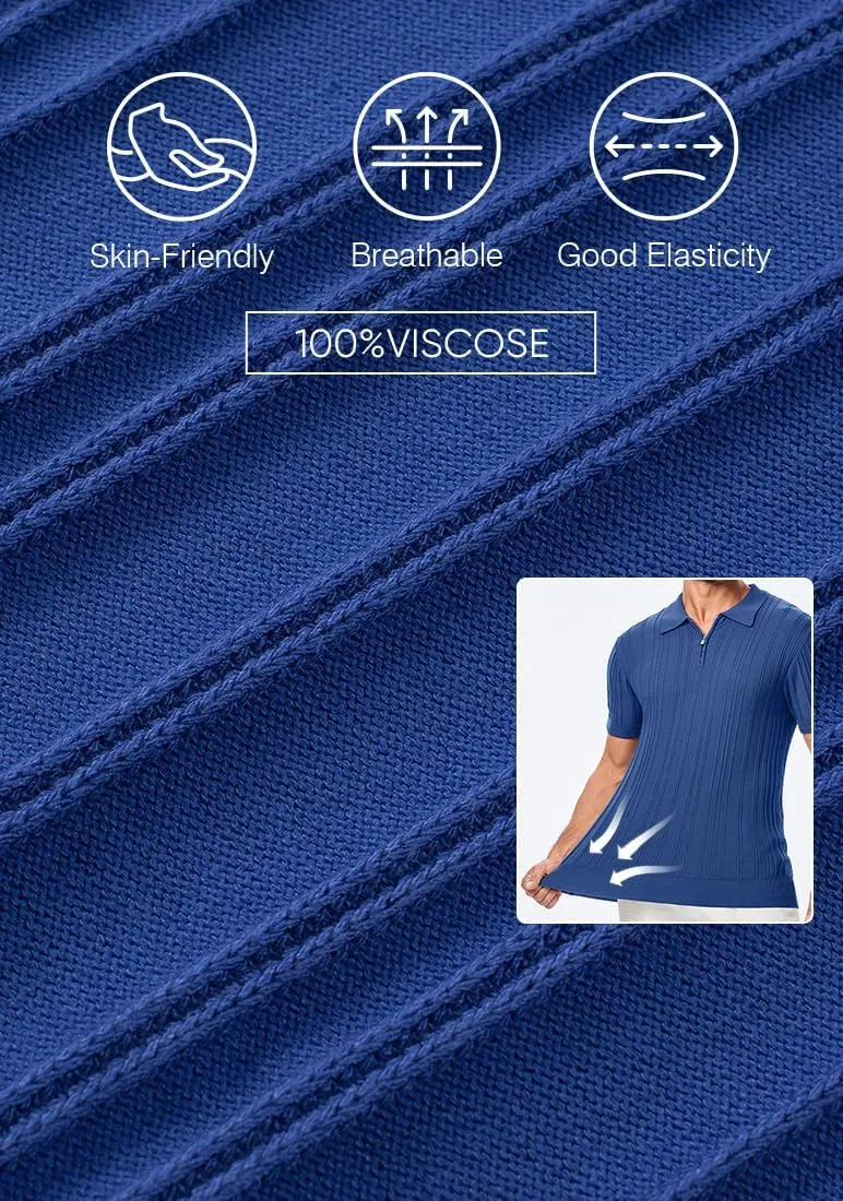 JMIERR Mens Casual Polo Shirt Short Sleeve Classic Fit Knit T Shirt Golf Shirts with Zipper
