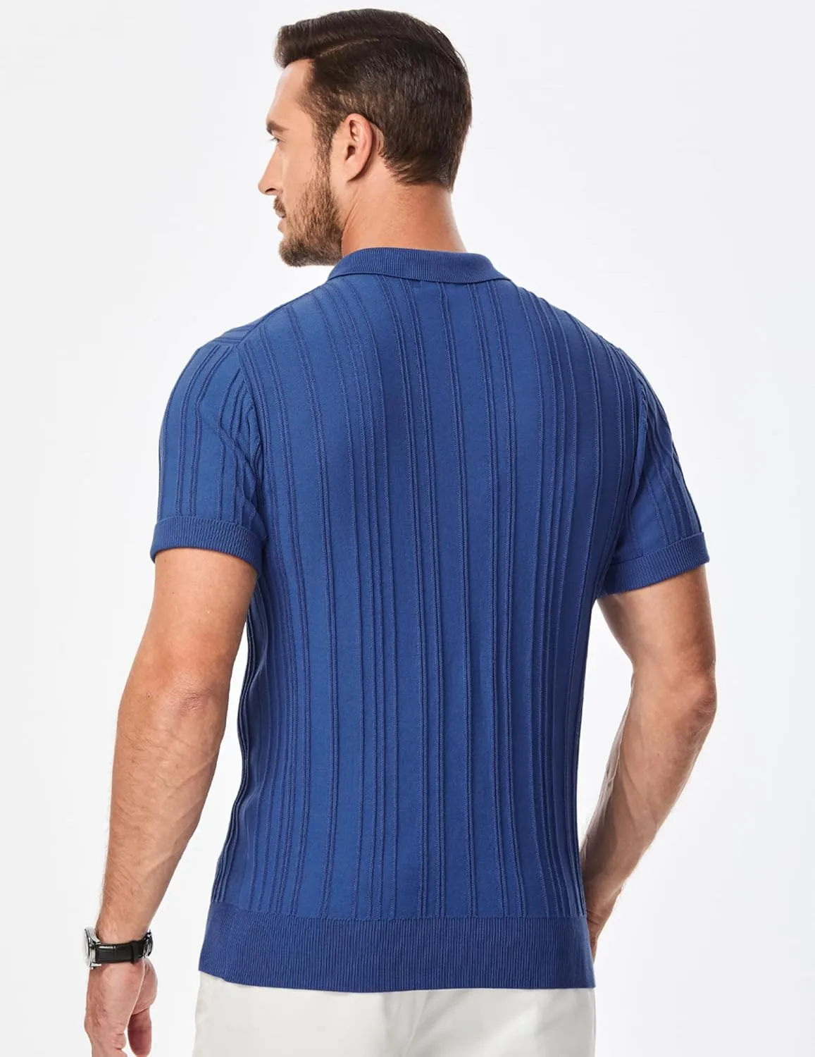 JMIERR Mens Casual Polo Shirt Short Sleeve Classic Fit Knit T Shirt Golf Shirts with Zipper