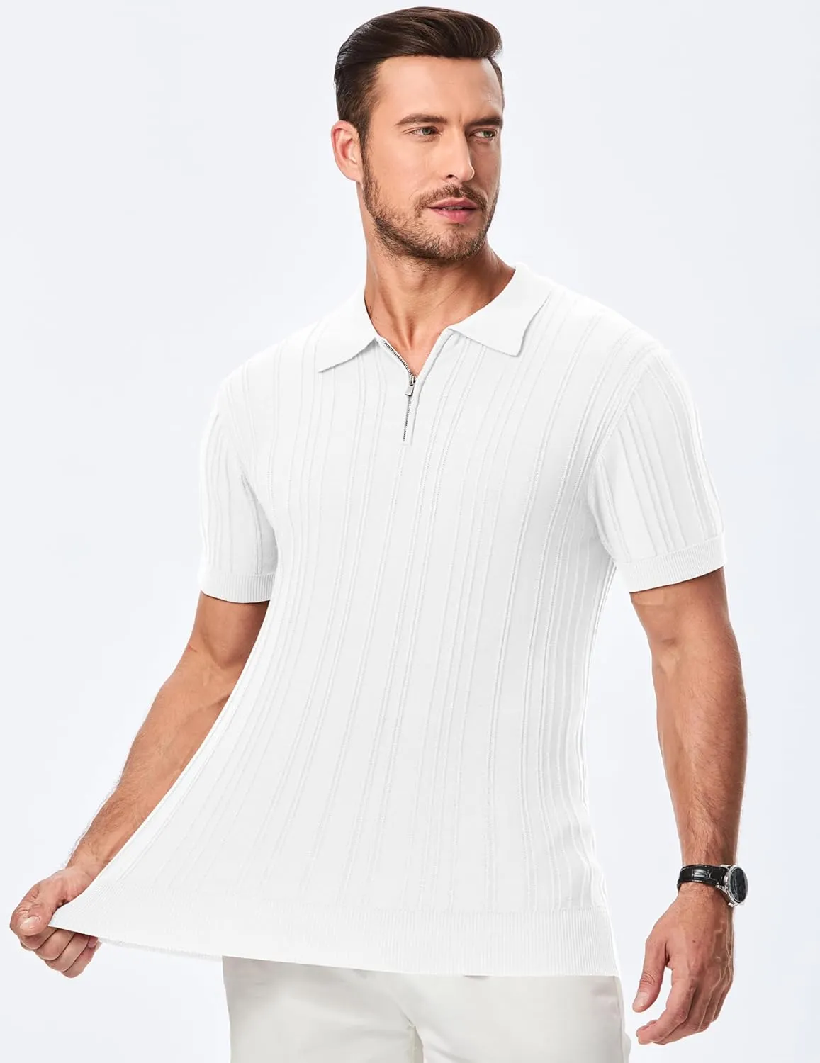 JMIERR Mens Casual Polo Shirt Short Sleeve Classic Fit Knit T Shirt Golf Shirts with Zipper