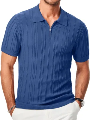 JMIERR Mens Casual Polo Shirt Short Sleeve Classic Fit Knit T Shirt Golf Shirts with Zipper