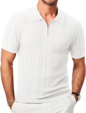 JMIERR Mens Casual Polo Shirt Short Sleeve Classic Fit Knit T Shirt Golf Shirts with Zipper