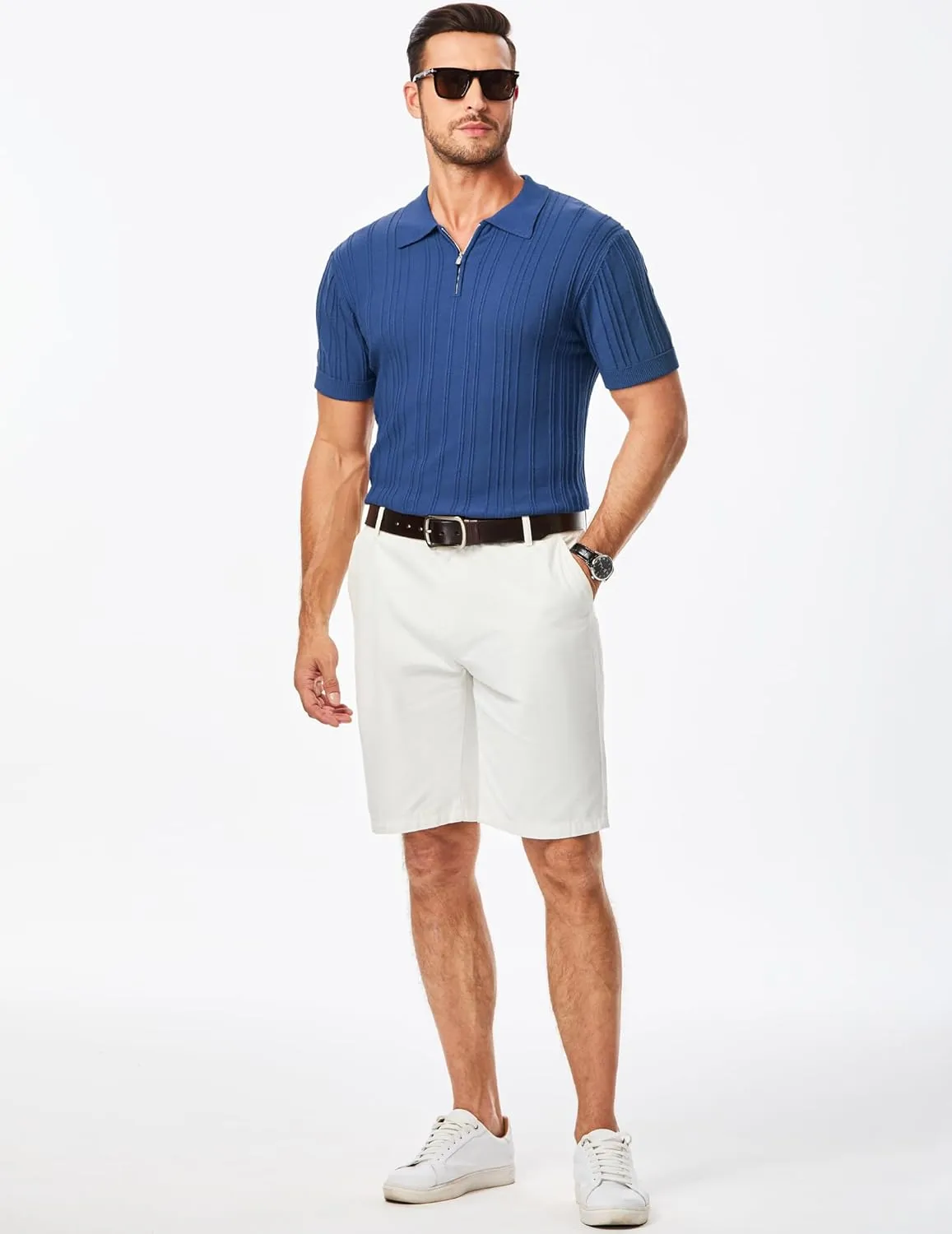JMIERR Mens Casual Polo Shirt Short Sleeve Classic Fit Knit T Shirt Golf Shirts with Zipper