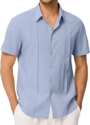 JMIERR Mens Guayabera Shirt Short Sleeves Casual Button Down Shirt Summer Beach Wedding Shirts with Pocket