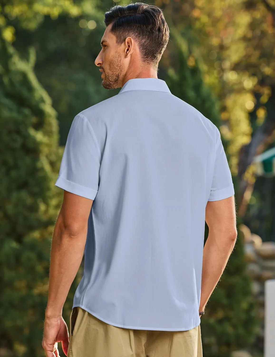 JMIERR Mens Guayabera Shirt Short Sleeves Casual Button Down Shirt Summer Beach Wedding Shirts with Pocket