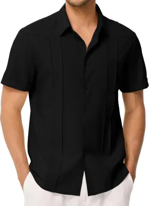 JMIERR Mens Guayabera Shirt Short Sleeves Casual Button Down Shirt Summer Beach Wedding Shirts with Pocket