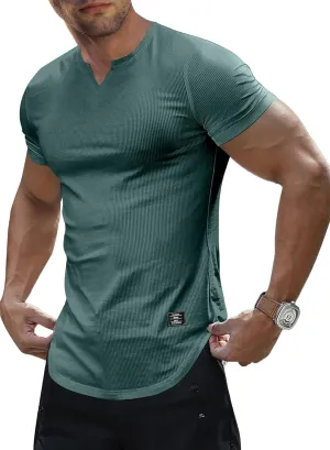 JMIERR Mens Muscle Slim T Shirt V-Neck Longline Henley Shirt Gym Workout Athletic Tee Shirts