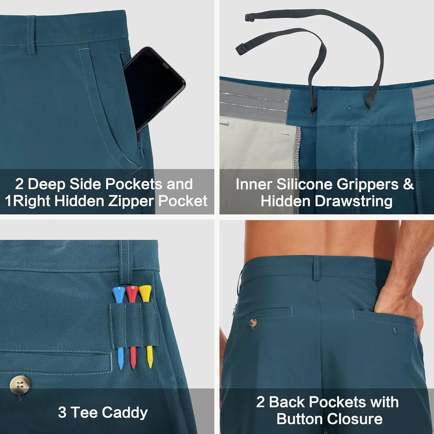 JWM Mens 7"/9" Stretch Golf Shorts - Lightweight Hybrid Casual Dress Work Flat Front Shorts with 5 Pockets Quick Dry UPF50