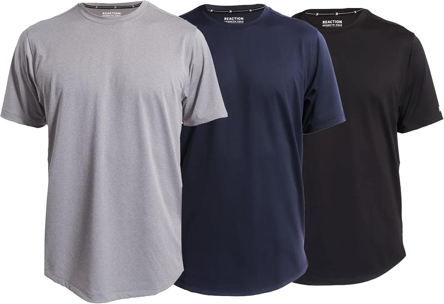 Kenneth Cole REACTION Performance Slim Fit T Shirts for Men Pack of 3 - Quick Dry Moisture Wicking Polyester T-Shirts for Men