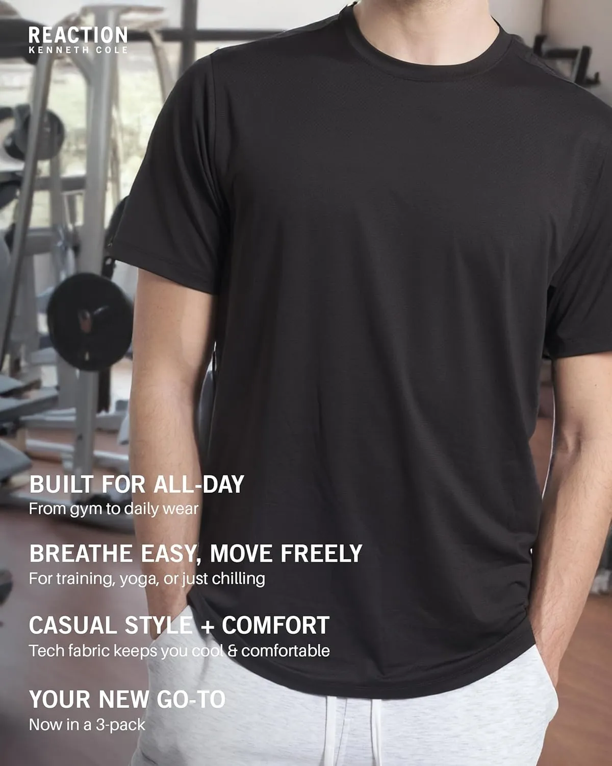 Kenneth Cole REACTION Performance Slim Fit T Shirts for Men Pack of 3 - Quick Dry Moisture Wicking Polyester T-Shirts for Men