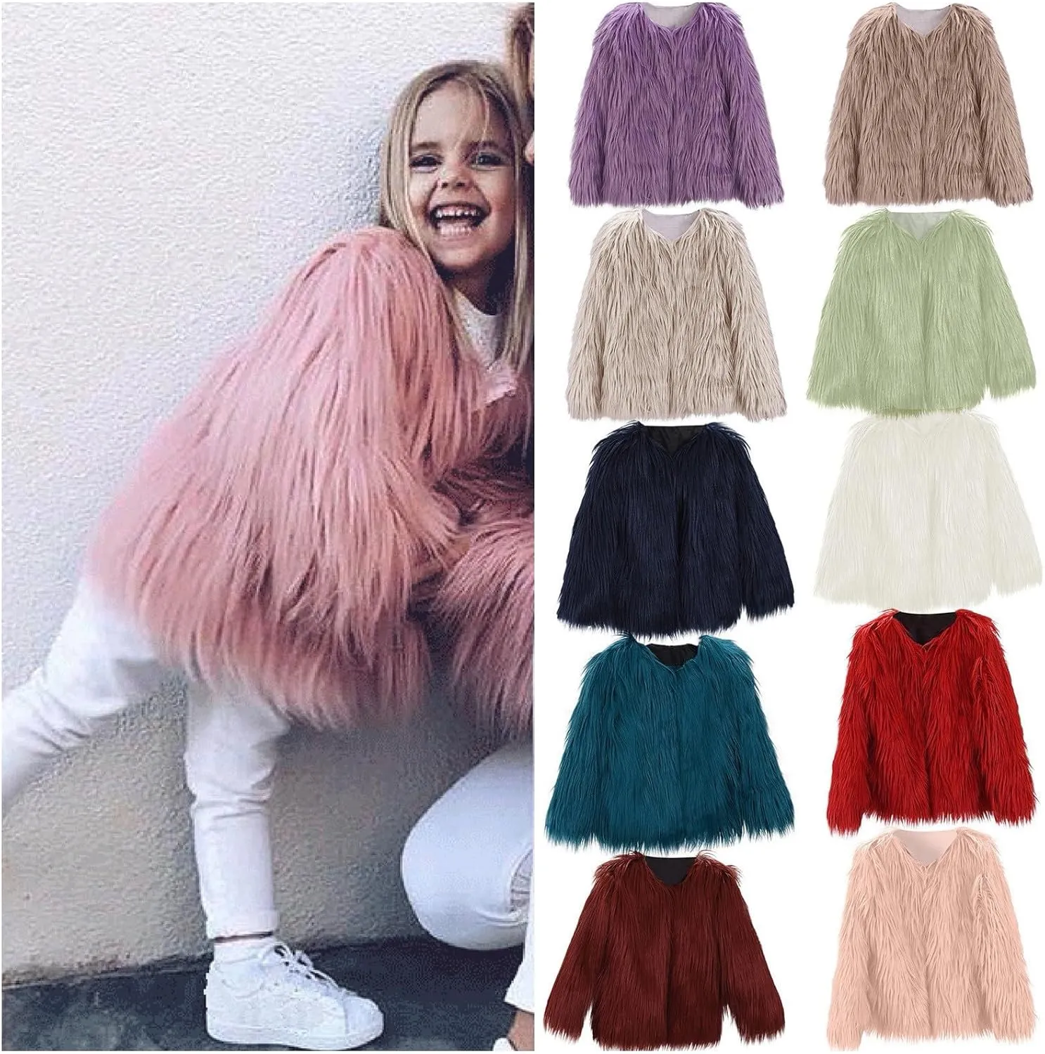 Kids Girl Faux Fur Vest Coat Toddler Winter Fleece Fuzzy Furry Jacket Sleeveless Coat Thick Warm Waistcoat Outwear