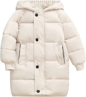 Kids Girls' Puffer Down Coat Winter Jacket Toddler Girls Long Cotton Padded Down Coat Overcoat for 3 to 9 Years