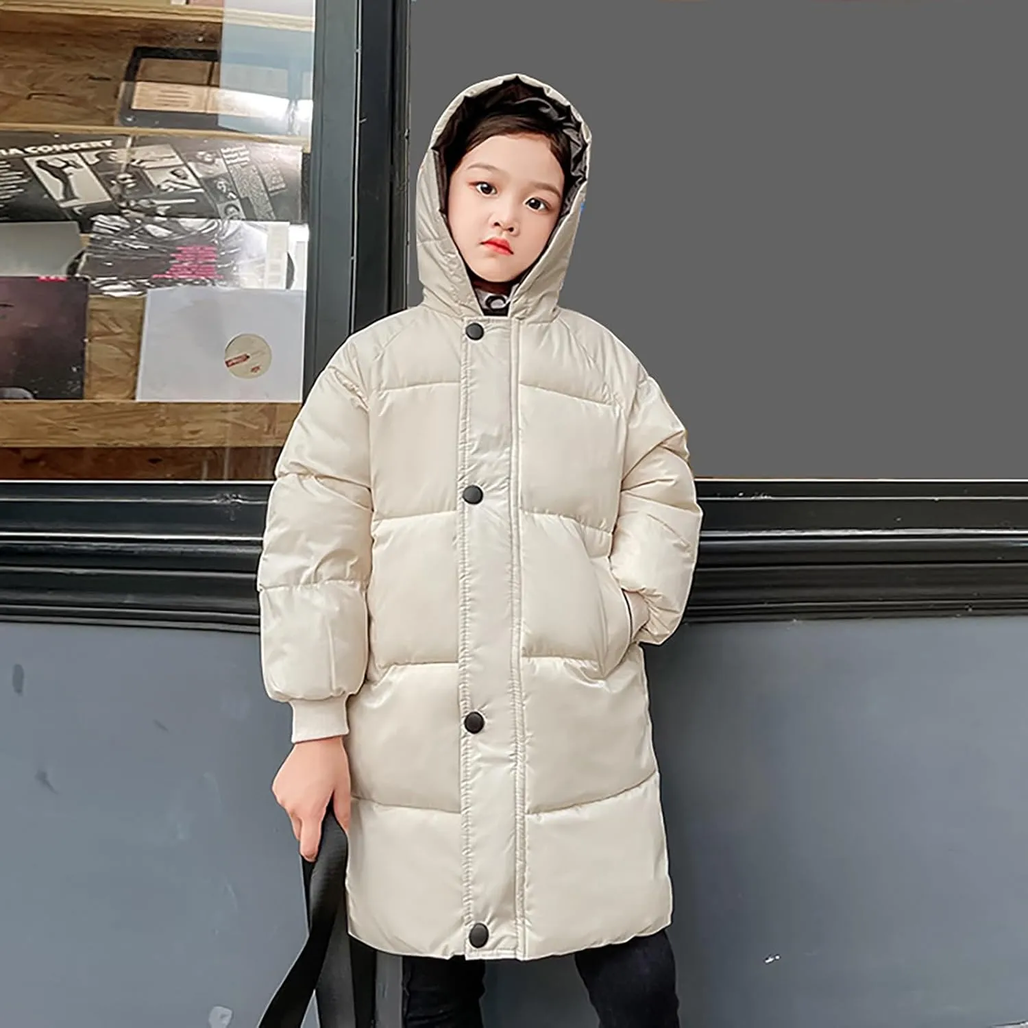Kids Girls' Puffer Down Coat Winter Jacket Toddler Girls Long Cotton Padded Down Coat Overcoat for 3 to 9 Years