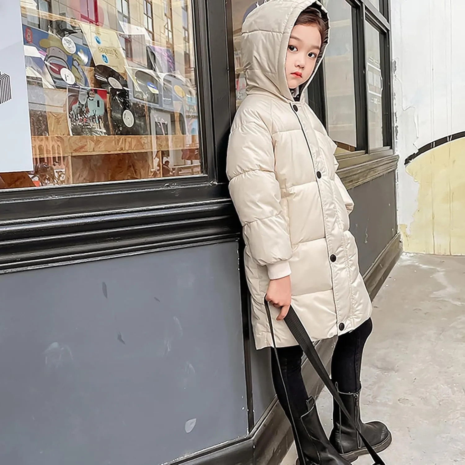 Kids Girls' Puffer Down Coat Winter Jacket Toddler Girls Long Cotton Padded Down Coat Overcoat for 3 to 9 Years