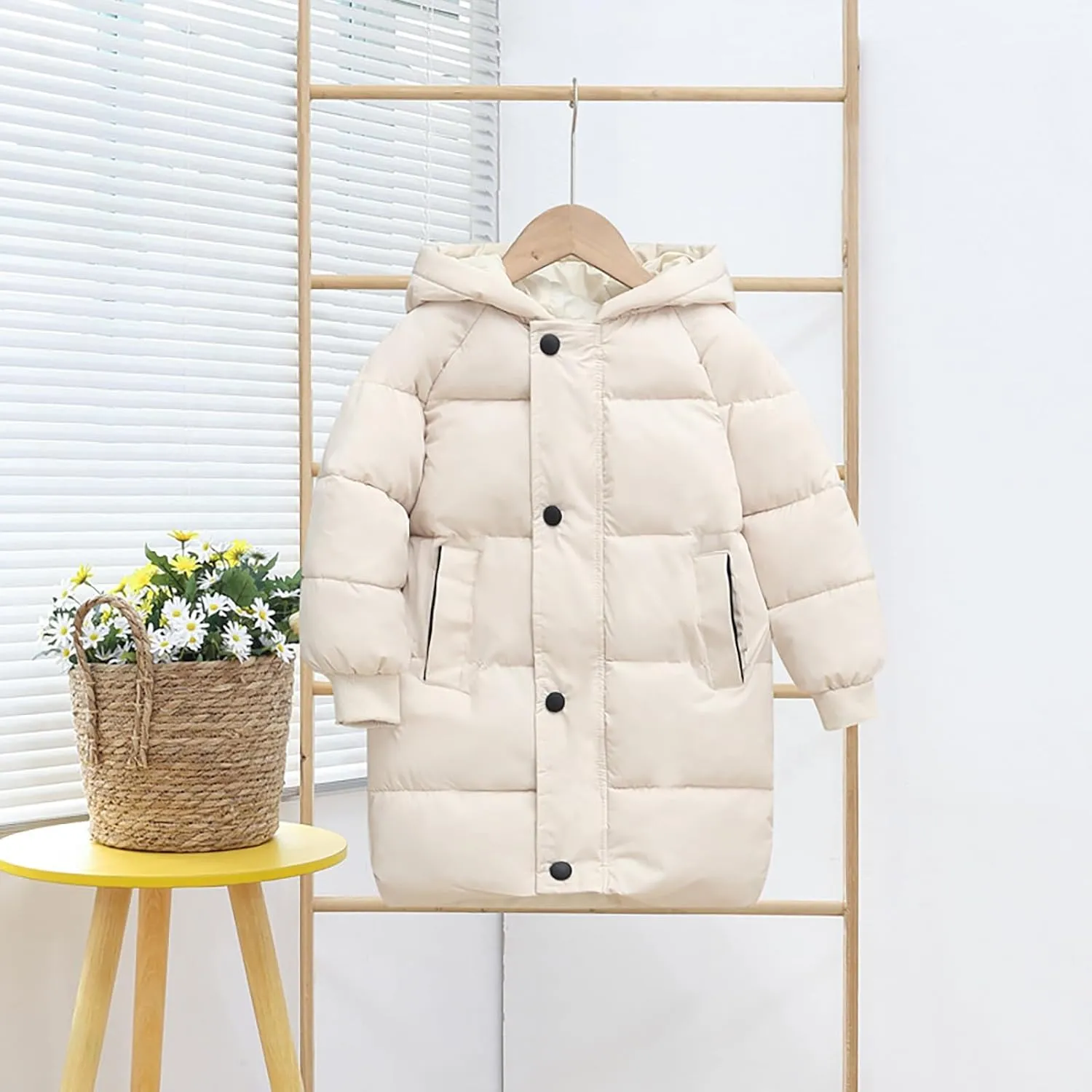 Kids Girls' Puffer Down Coat Winter Jacket Toddler Girls Long Cotton Padded Down Coat Overcoat for 3 to 9 Years