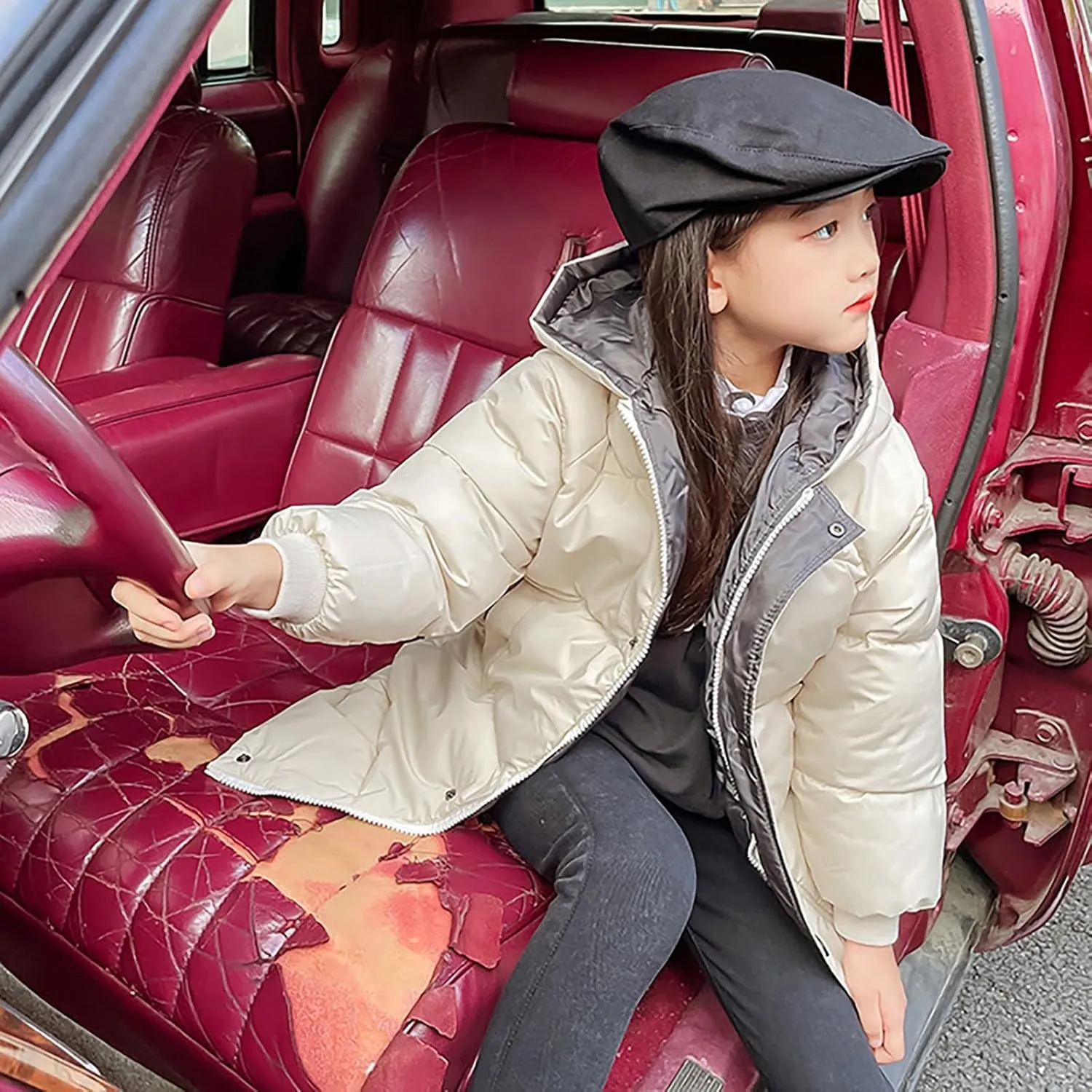 Kids Girls' Puffer Down Coat Winter Jacket Toddler Girls Long Cotton Padded Down Coat Overcoat for 3 to 9 Years
