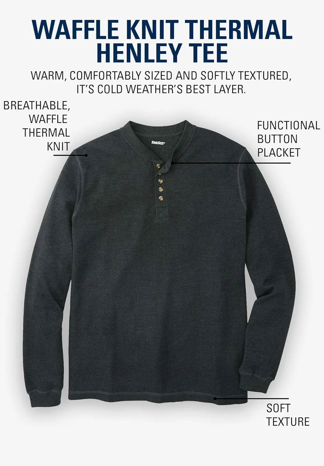 KingSize Men's Big & Tall Tall Waffle-Knit Thermal Henley Tee