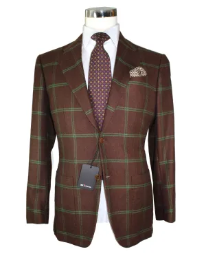 Kiton Cashmere Sport Coat Maroon Green Windowpane 2 Button EUR 50/ US 40 R REDUCED - SALE