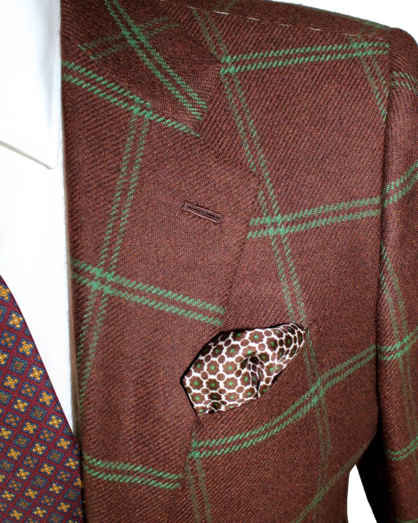 Kiton Cashmere Sport Coat Maroon Green Windowpane 2 Button EUR 50/ US 40 R REDUCED - SALE