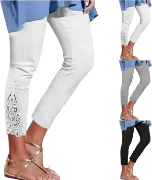 Lace Leggings for Women 2024 Trendy Plus Size High Waist Capri Cropped Leggings Slim Fitting Stretch Tights Summer Yoga Pants