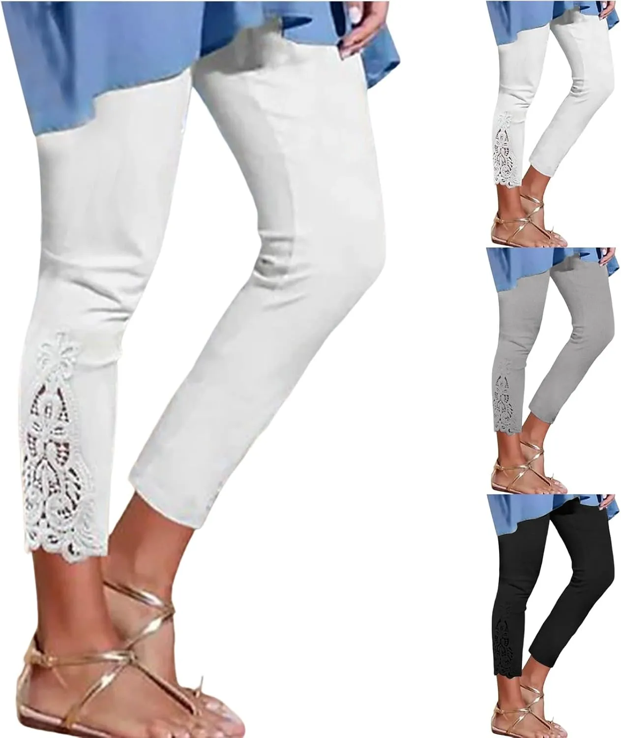 Lace Leggings for Women 2024 Trendy Plus Size High Waist Capri Cropped Leggings Slim Fitting Stretch Tights Summer Yoga Pants
