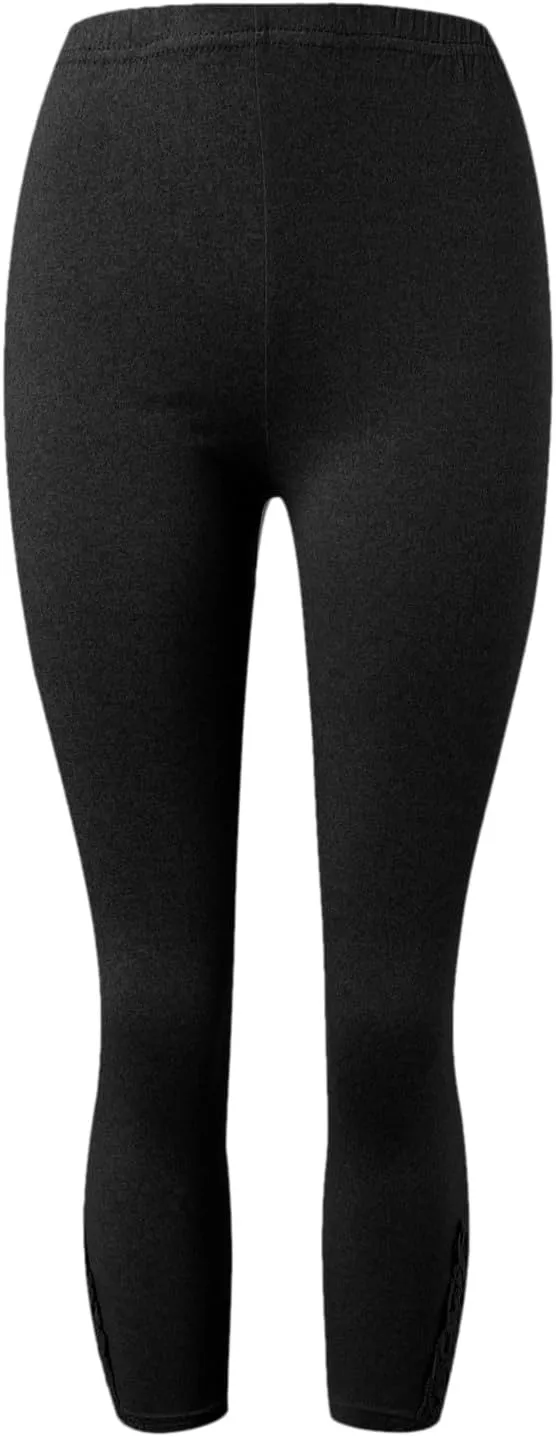 Lace Leggings for Women 2024 Trendy Plus Size High Waist Capri Cropped Leggings Slim Fitting Stretch Tights Summer Yoga Pants