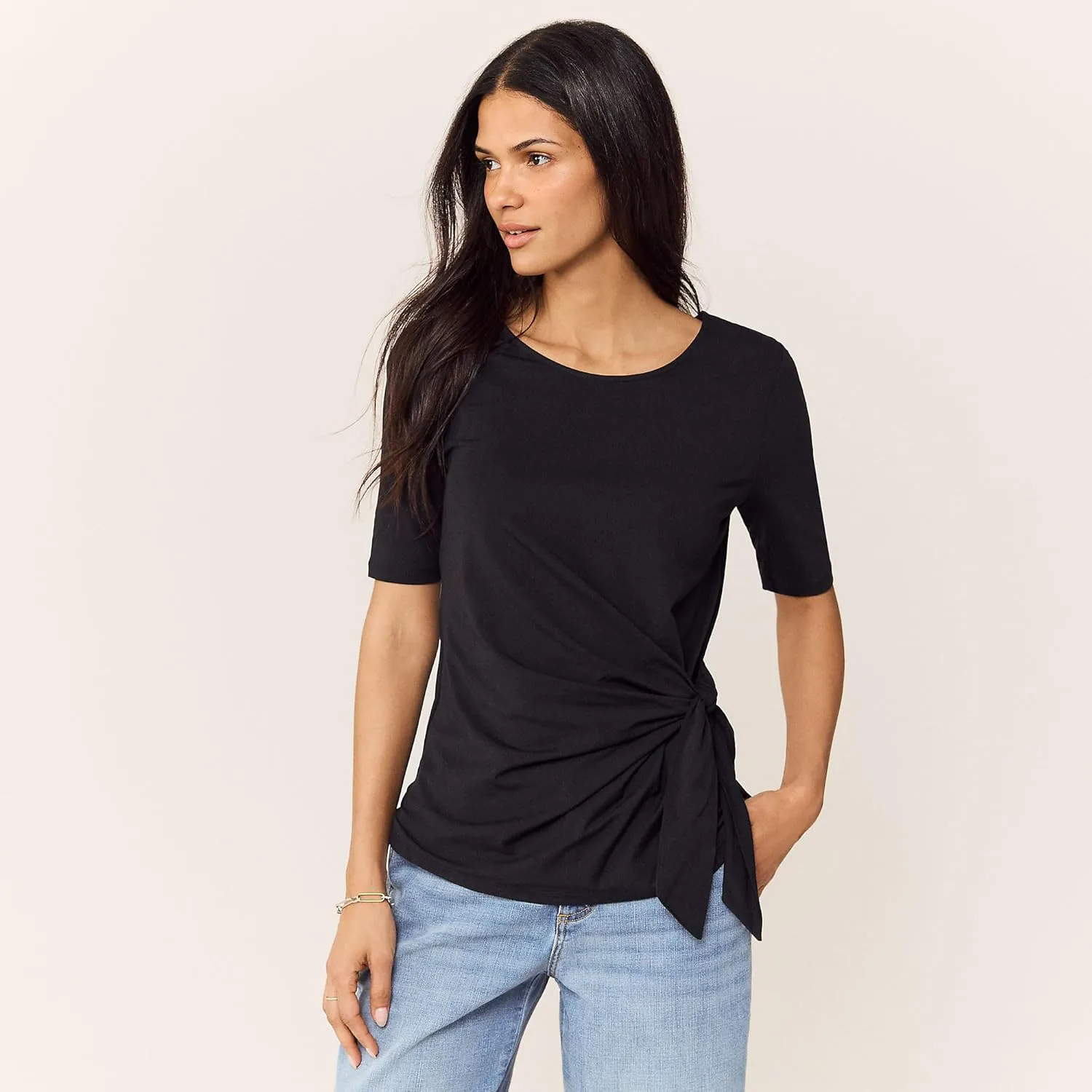 Lands' End Women's Lightweight Jersey Tie Front Top