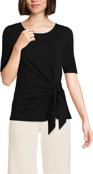 Lands' End Women's Lightweight Jersey Tie Front Top