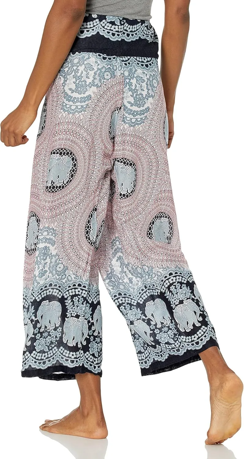Lannaclothesdesign Women's Thai Fisherman Pants Yoga Trousers Wide Legs Pants