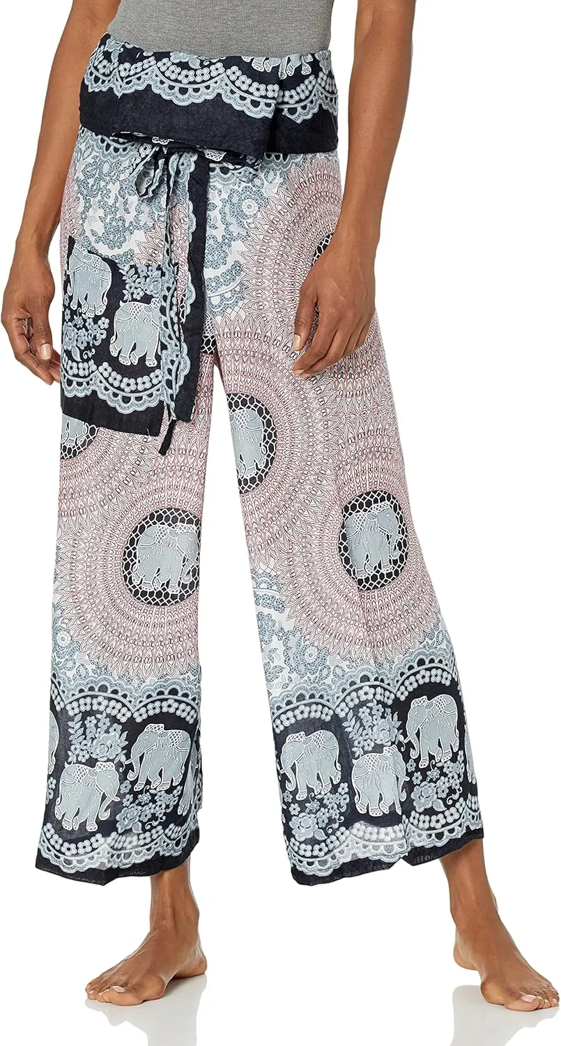 Lannaclothesdesign Women's Thai Fisherman Pants Yoga Trousers Wide Legs Pants
