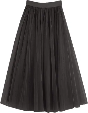 LBKKC Women's Midi Tulle Skirt Elastic Waist 3 Layered Mesh Formal Prom Party Tutu Skirt A Line