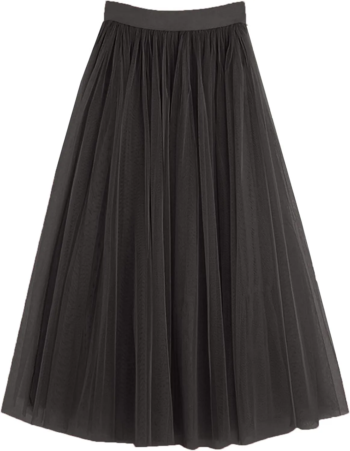 LBKKC Women's Midi Tulle Skirt Elastic Waist 3 Layered Mesh Formal Prom Party Tutu Skirt A Line