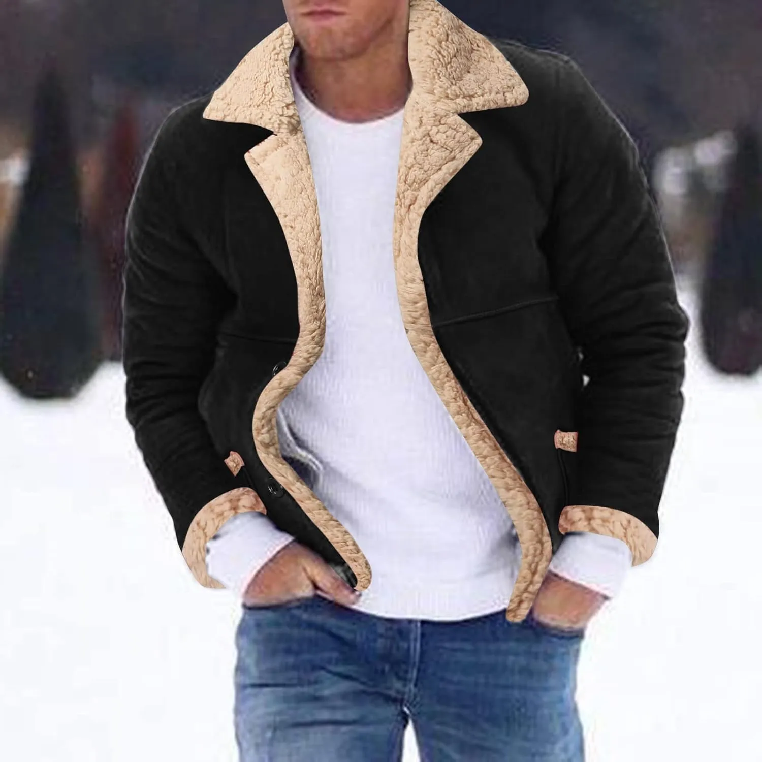 LCMTWX Men's Thick Thermal Winter Jacket Stand Collar Knitted Splice Sweater Coat Casual Cardigan Stylish Outwear Mens
