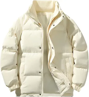 lcziwo Mens Oversized Winter Puffer Jacket Double Zipper Stand Collar Warm Quilted Coat Thick Outdoor Cotton-Padded Jacket