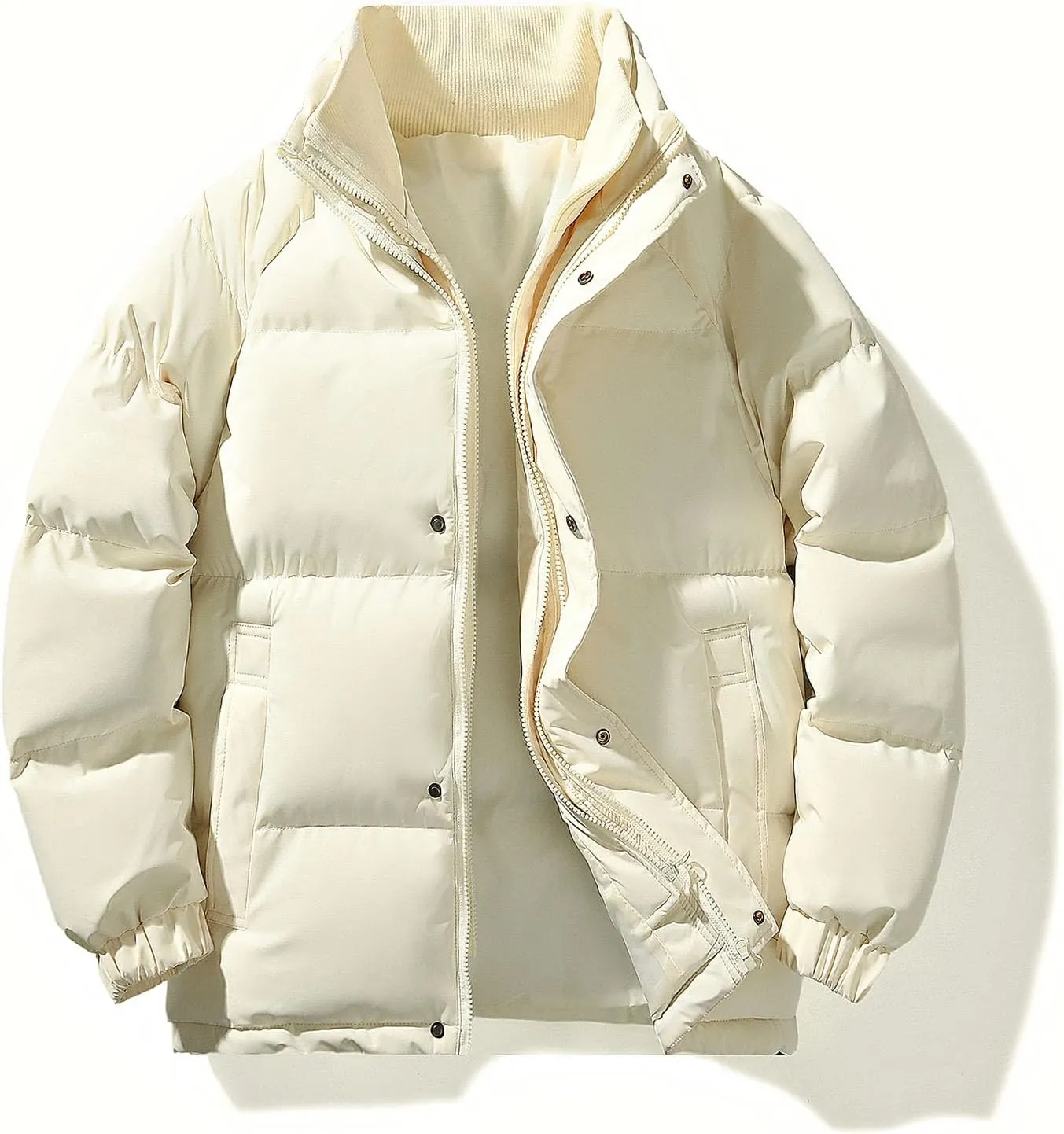 lcziwo Mens Oversized Winter Puffer Jacket Double Zipper Stand Collar Warm Quilted Coat Thick Outdoor Cotton-Padded Jacket