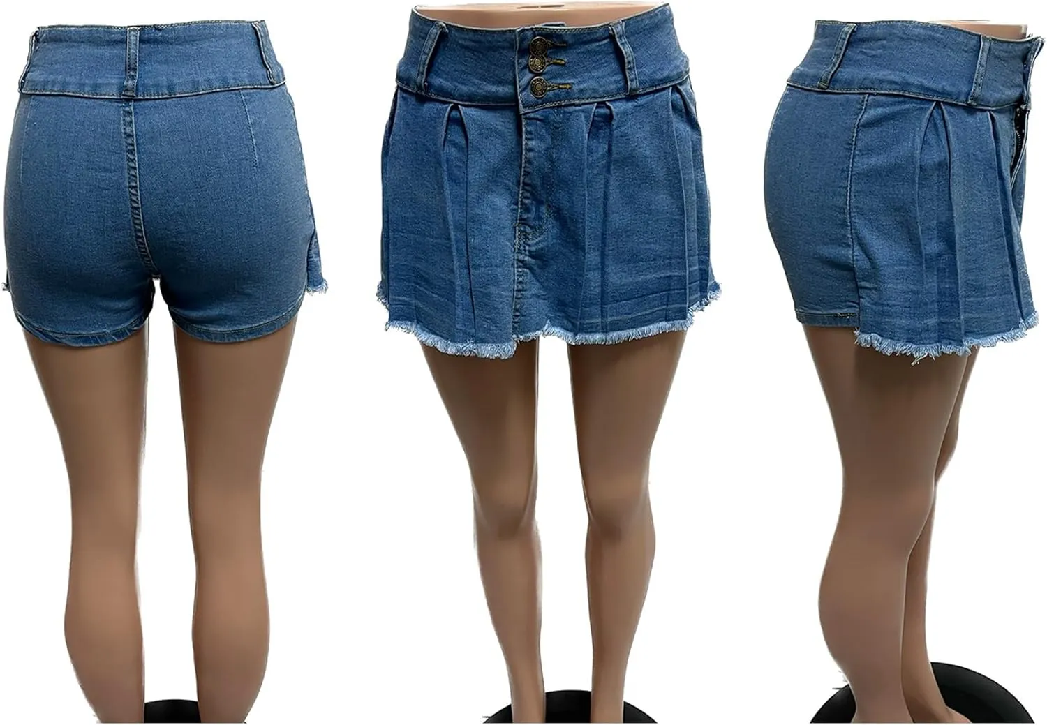 LETSVDO Women's Denim Skorts Skirts High Waisted Y2k Pleated Ruffle A Line Frayed Flare Sexy Jean Mini Skirt Shorts