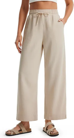 Libin Linen Pants Women Wide Leg Casual Beach Pants Cotton Linen Summer Lounge Pants Travel Work Trousers with Pockets