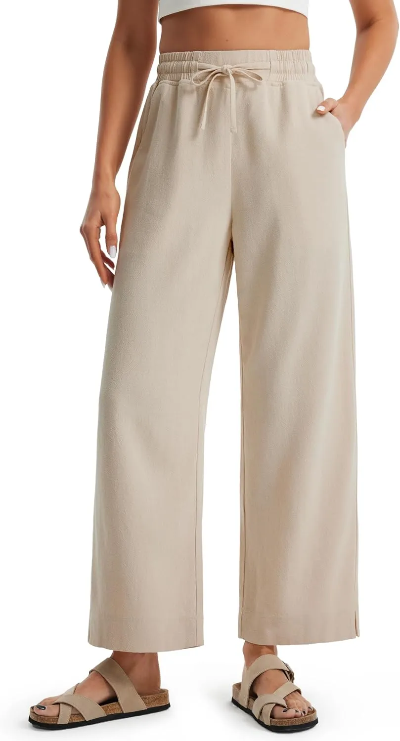 Libin Linen Pants Women Wide Leg Casual Beach Pants Cotton Linen Summer Lounge Pants Travel Work Trousers with Pockets