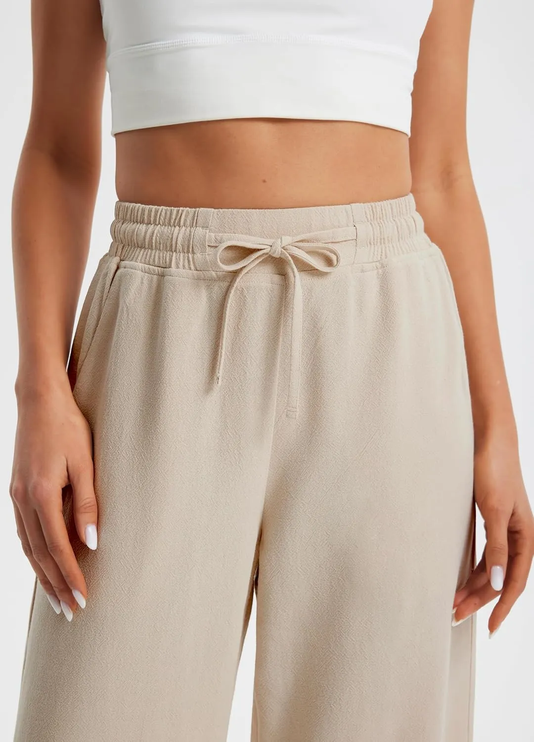 Libin Linen Pants Women Wide Leg Casual Beach Pants Cotton Linen Summer Lounge Pants Travel Work Trousers with Pockets