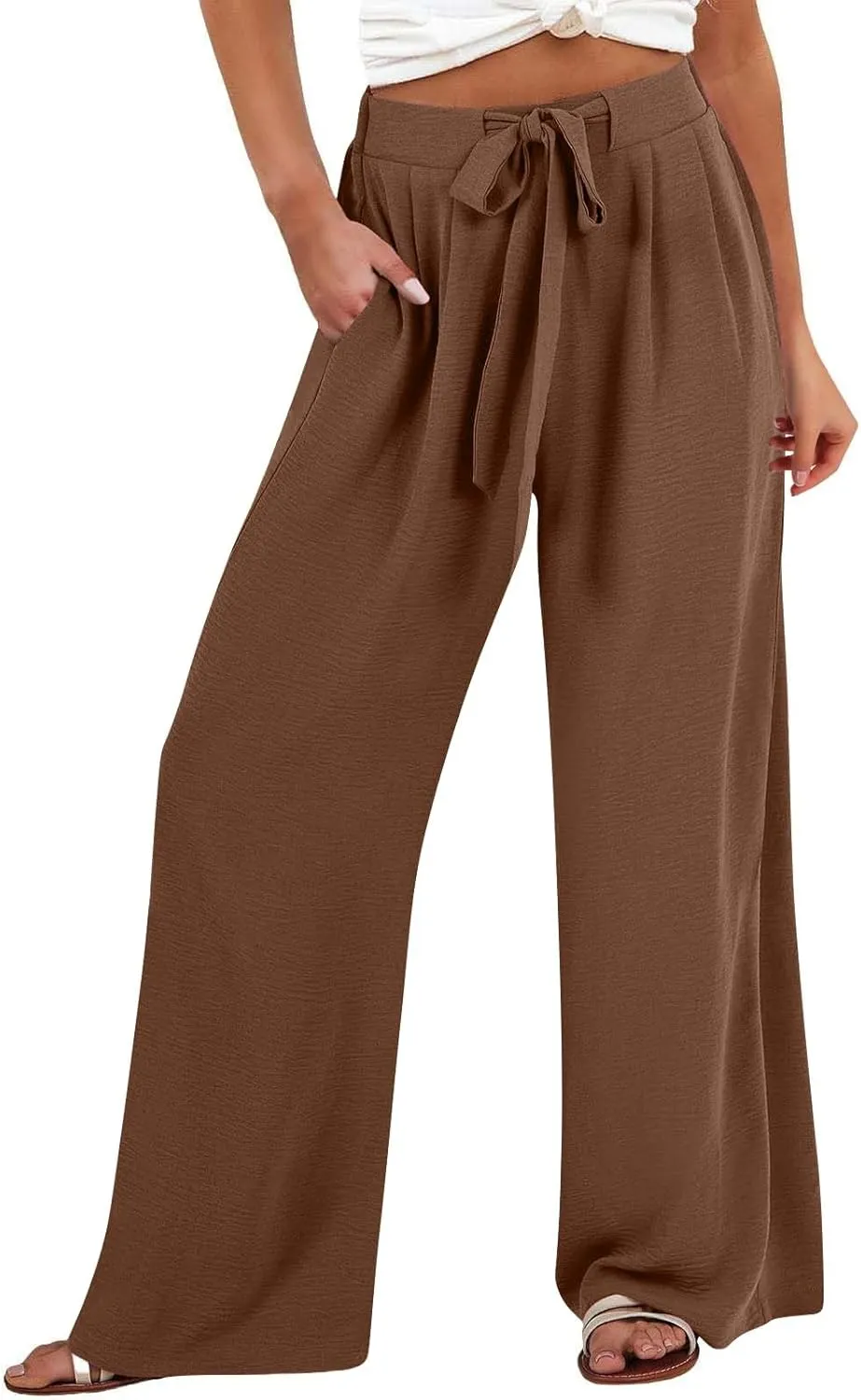 Linen Pants for Women 2025 Dressy High Waisted Wide Leg Palazzo Pants Summer Casual Loose Flowy Trousers with Pocket