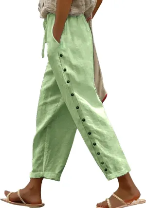 Linen Pants for Women 2025 Plus Size Summer Fashion Casual Pants Comfy Drawstring Elastic Waist Boho Beach Trouser
