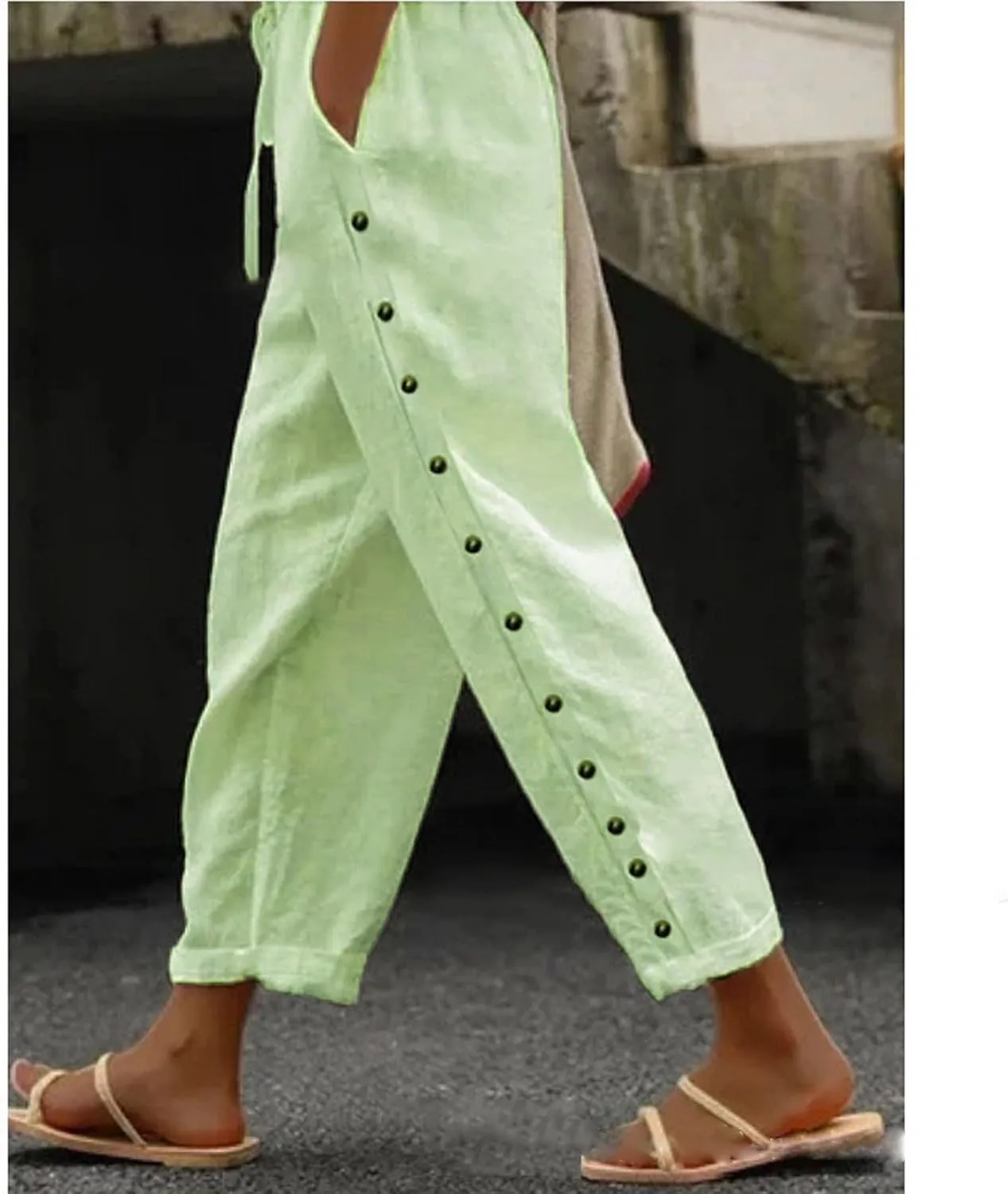 Linen Pants for Women 2025 Plus Size Summer Fashion Casual Pants Comfy Drawstring Elastic Waist Boho Beach Trouser