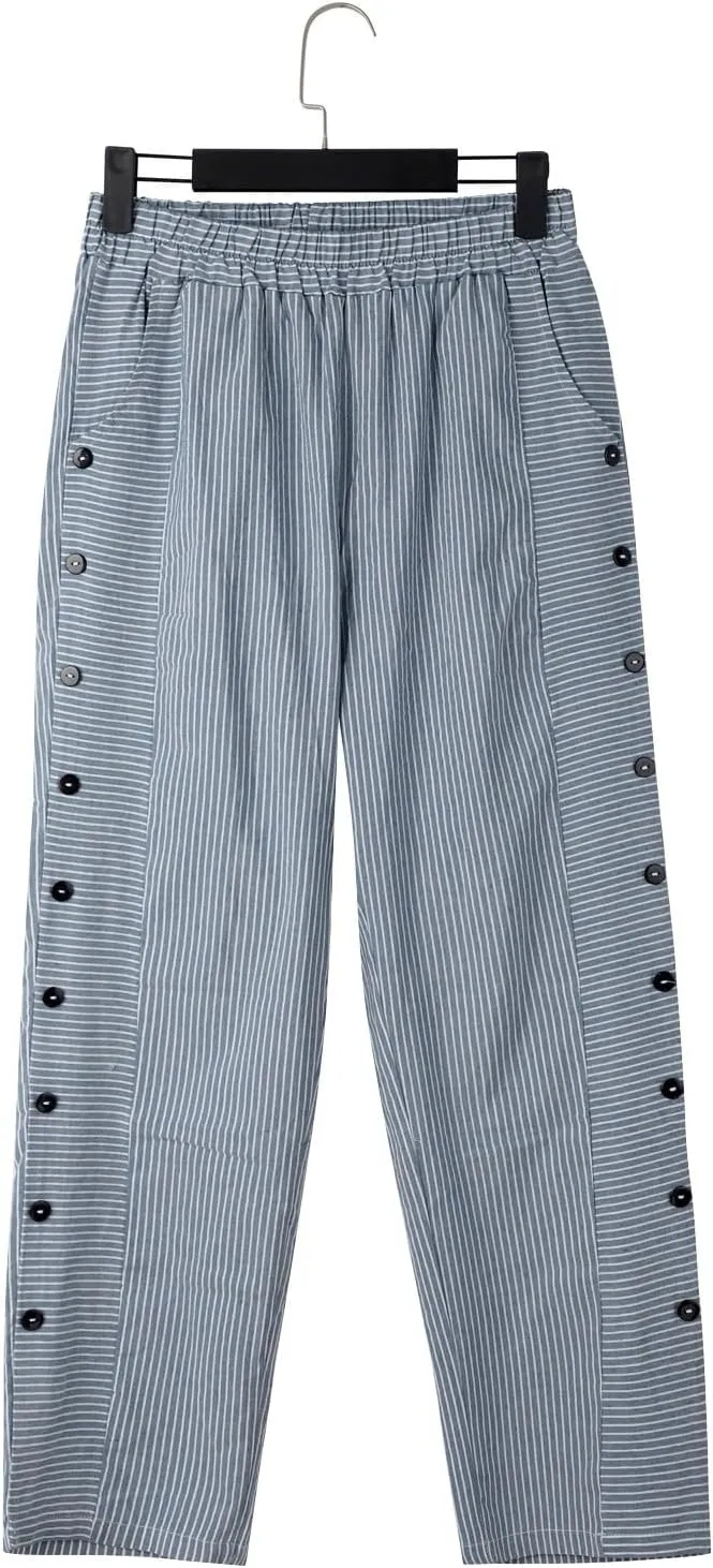 Linen Pants for Women 2025 Trendy Striped Spring Summer Casual Pants High Waist Straight Leg Trousers with Pockets