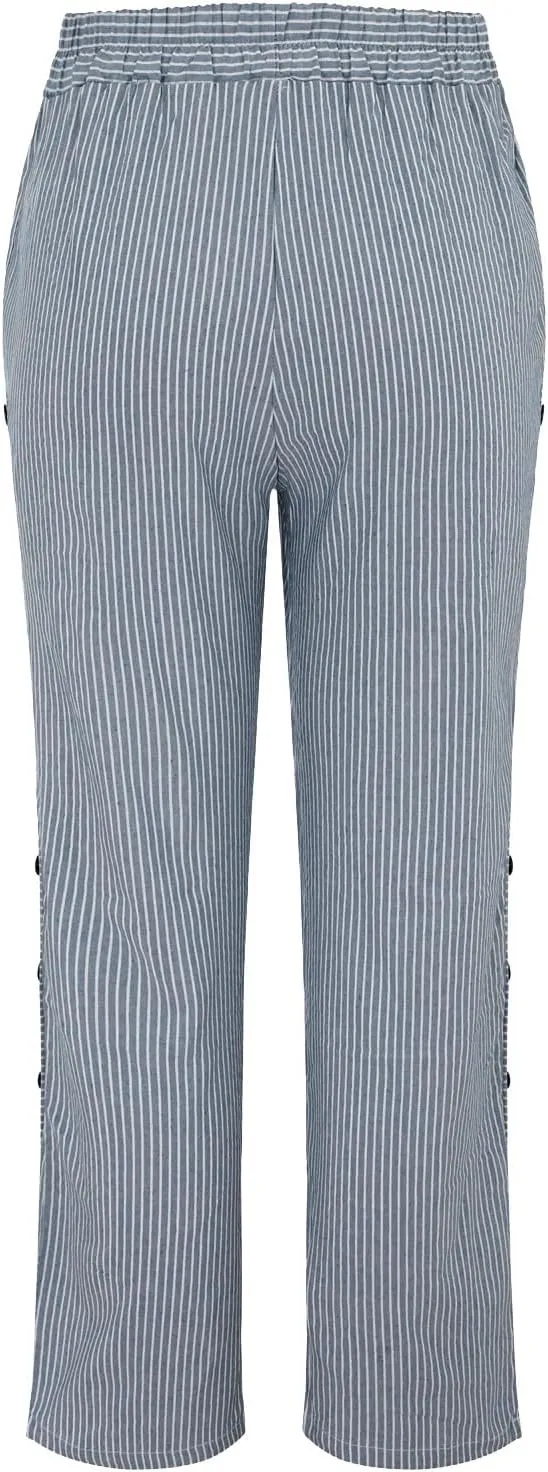 Linen Pants for Women 2025 Trendy Striped Spring Summer Casual Pants High Waist Straight Leg Trousers with Pockets