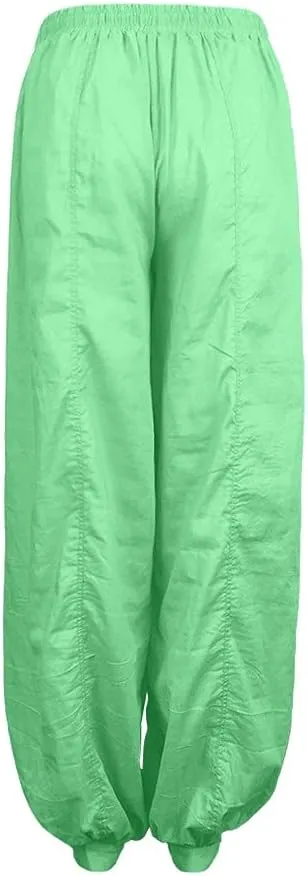 Linen Pants for Women Casual Beach Baggy Wide Leg Pants with Pockets Solid Travel Palazzo Pants for Women Beach